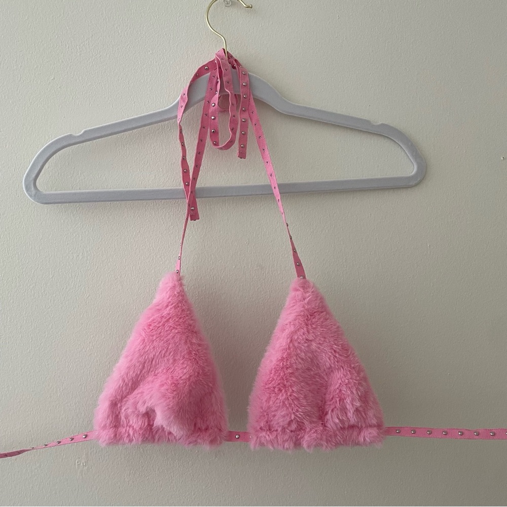 Pink fuzzy rave top
